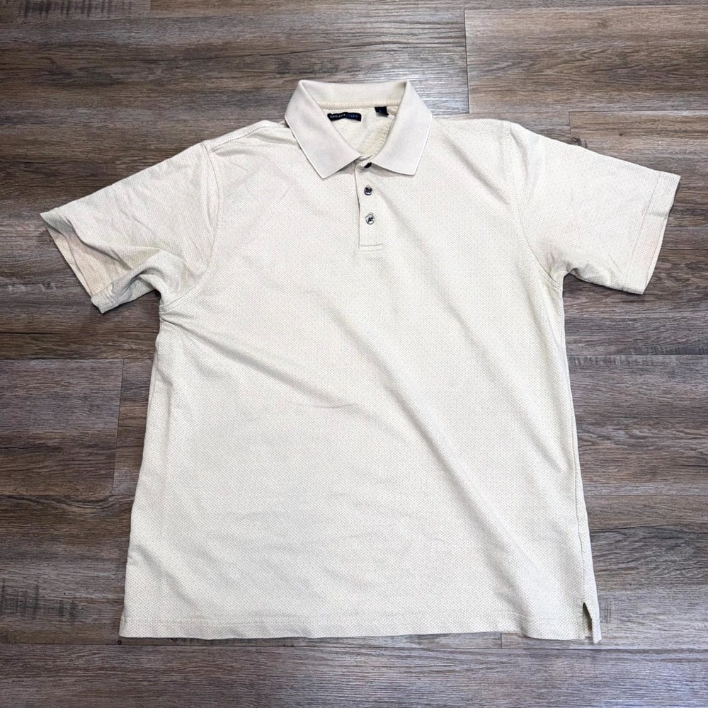 Van Heusen Short-Sleeve Polo Shirt Mens Large Beige Causal Wear Golf